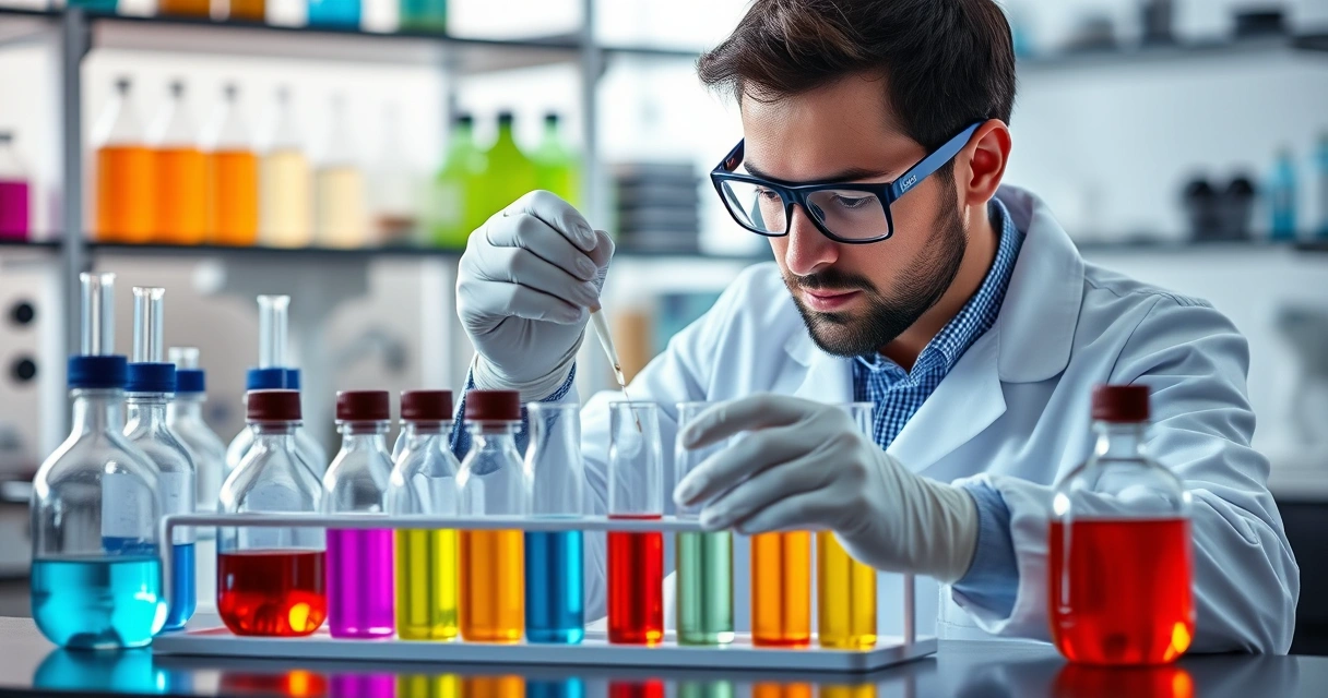 Laboratoriotutkija tutkimassa antioksidanttinäytteitä koeputkissa