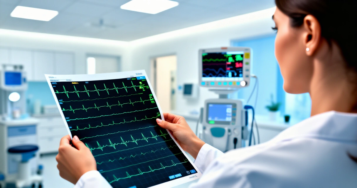 Lääkäri tarkastelee naisen EKG-tulostetta sydänosastolla