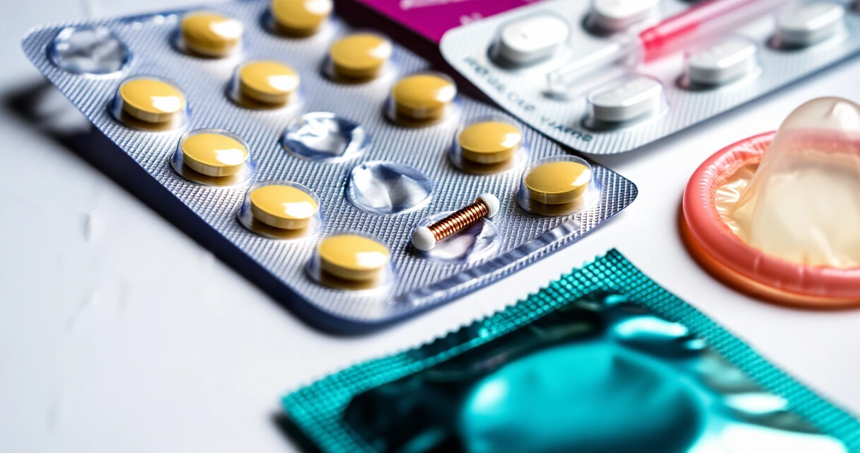 Eri ehkäisymenetelmät vierekkäin: pillerit, kuparikierukka, implantti, kondomi ja laastari