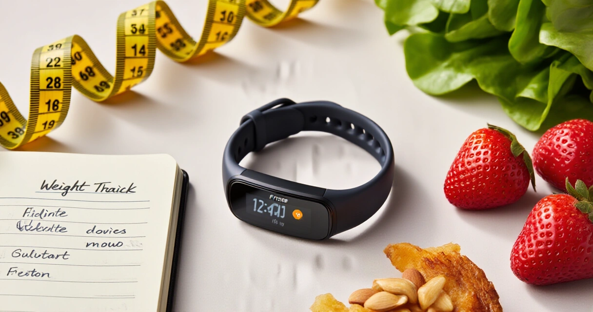 Fitbit Charge ranneke, muistikirja ja mittanauha painonhallinnan apuvälineinä